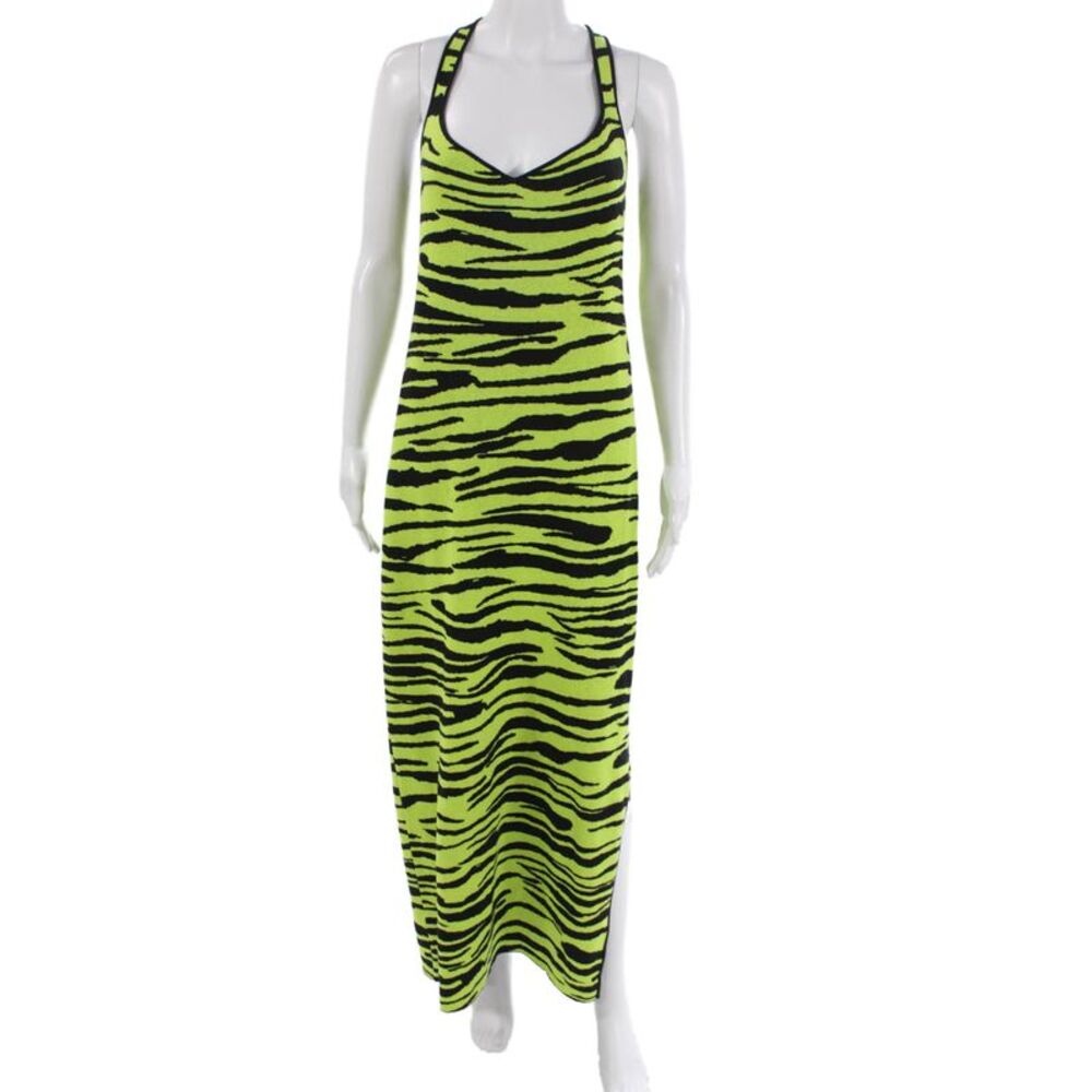 Victor Glemaud Womens Maxi Halter Green Animal Print Dress Size L